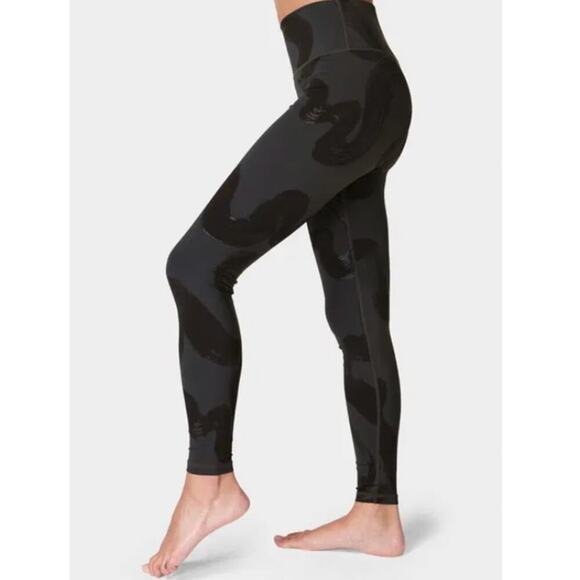 Sweaty Betty Goddess Workout Leggings Black Paint Lines Foil Print - Picture 1 of 8